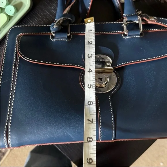 Dooney & Bourke Navy Satchel with Tan Trim - Picture 7 of 10